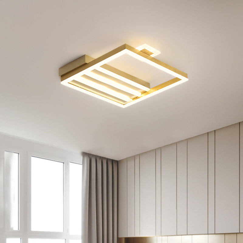 Contemporary Gold Metal Shade Flush Mount Ceiling Light Fixture - Square-Frame, 18