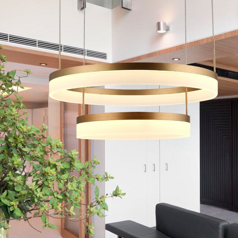 Modern Round LED Chandelier Pendant - Acrylic 1/2/3-Light Ceiling Light Fixture in Black/White/Gold - Warm/White Light