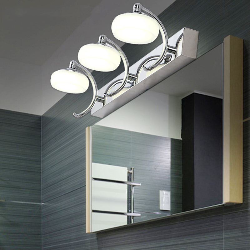 Lámpara de pared plateada de estilo modernista con pantalla acrílica esmerilada redonda, 2/3 cabezales, iluminación blanca/cálida - Luz de tocador de baño