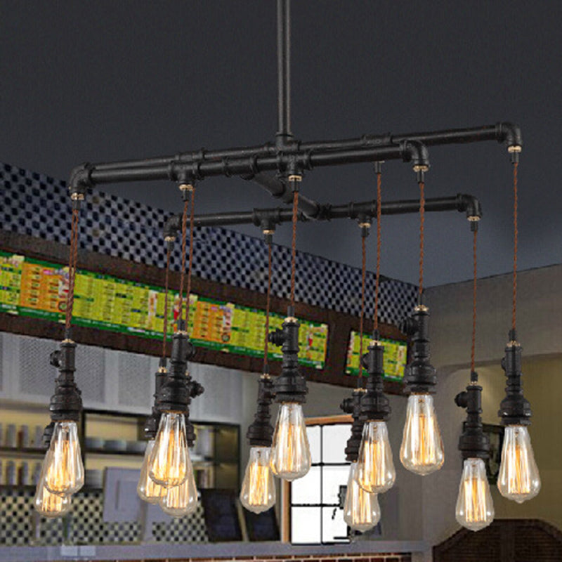Lustre rustique d'île de LED de tuyau industriel de fer noir pour des Restaurants