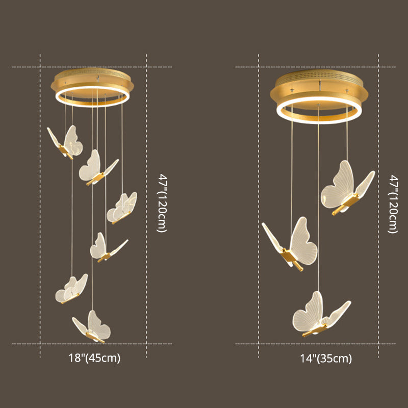 Schmetterlings-Wendeltreppen-Deckenbeleuchtung, Acryl, moderne LED-Mehrlicht-Pendelleuchte in Gold