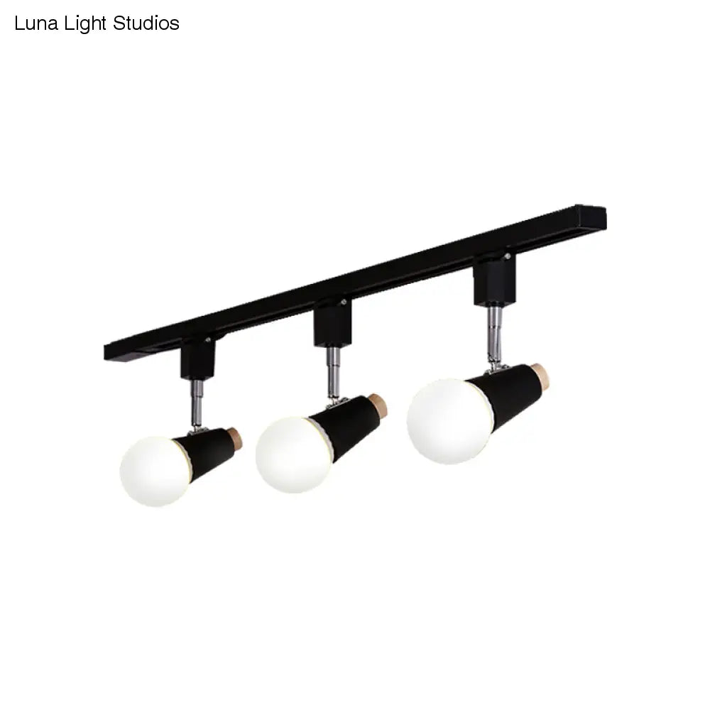 Industriële metalen lineaire plafondlamp - 3/4-kops verstelbare semi-inbouwrailarmatuur met komvormige kap in zwart/wit