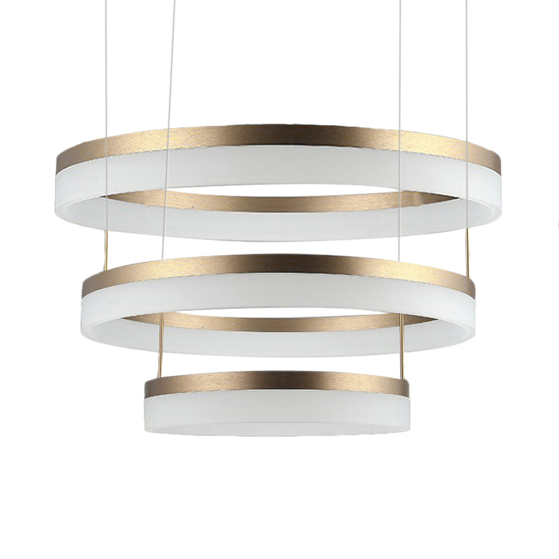 Modern Round LED Chandelier Pendant - Acrylic 1/2/3-Light Ceiling Light Fixture in Black/White/Gold - Warm/White Light