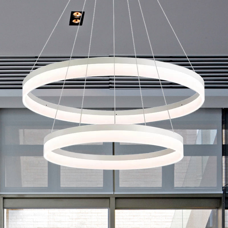 Modern Round LED Chandelier Pendant - Acrylic 1/2/3-Light Ceiling Light Fixture in Black/White/Gold - Warm/White Light