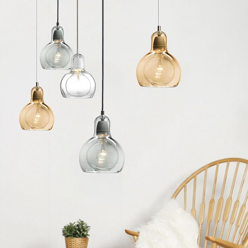 Postmodern Single Kitchen Pendant Lamp with Clear/Smoke Grey/Amber Glass Shade, 7