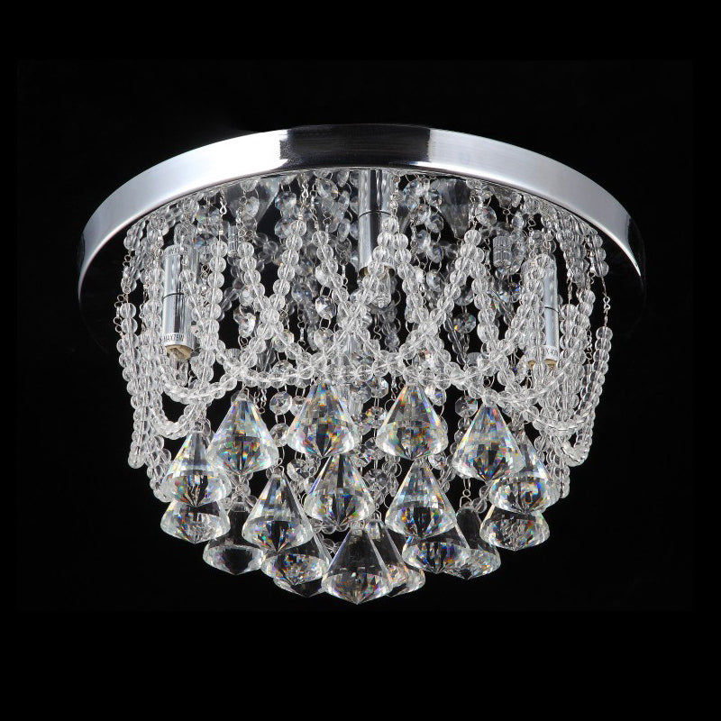 Modern Crystal Strand Ceiling Lamp - Dome Flush 3 Lights, 14