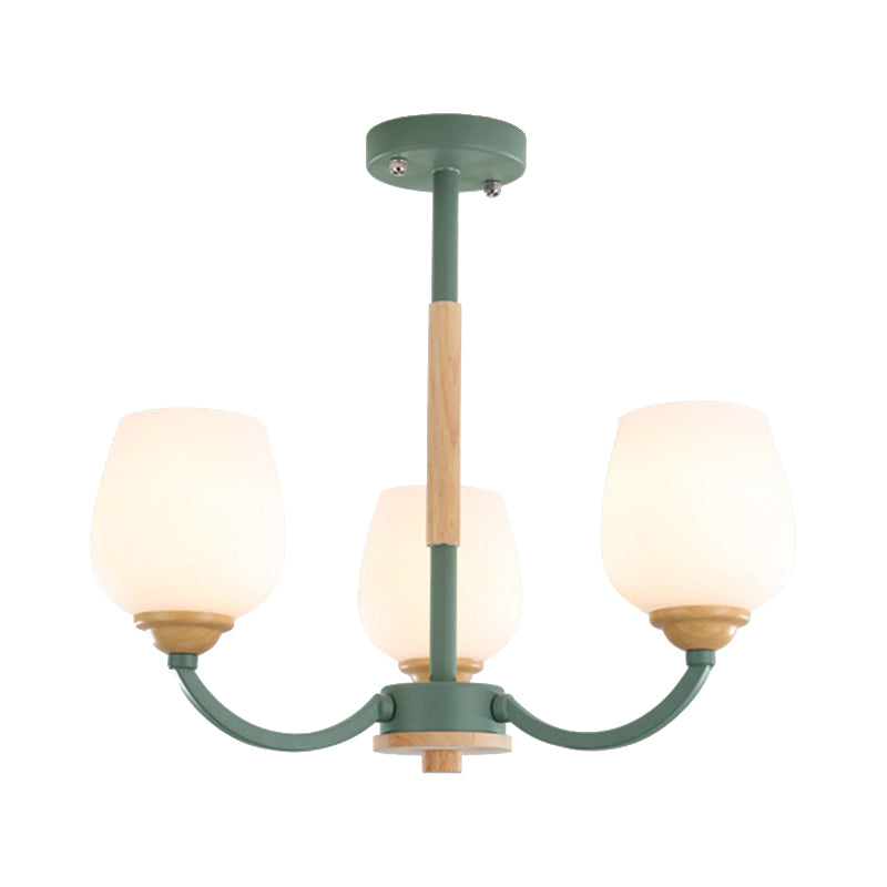 Macaron Loft Bud Shade Chandelier Light - Milk Glass Pendant for Child Bedroom in Green/Grey/Pink/White