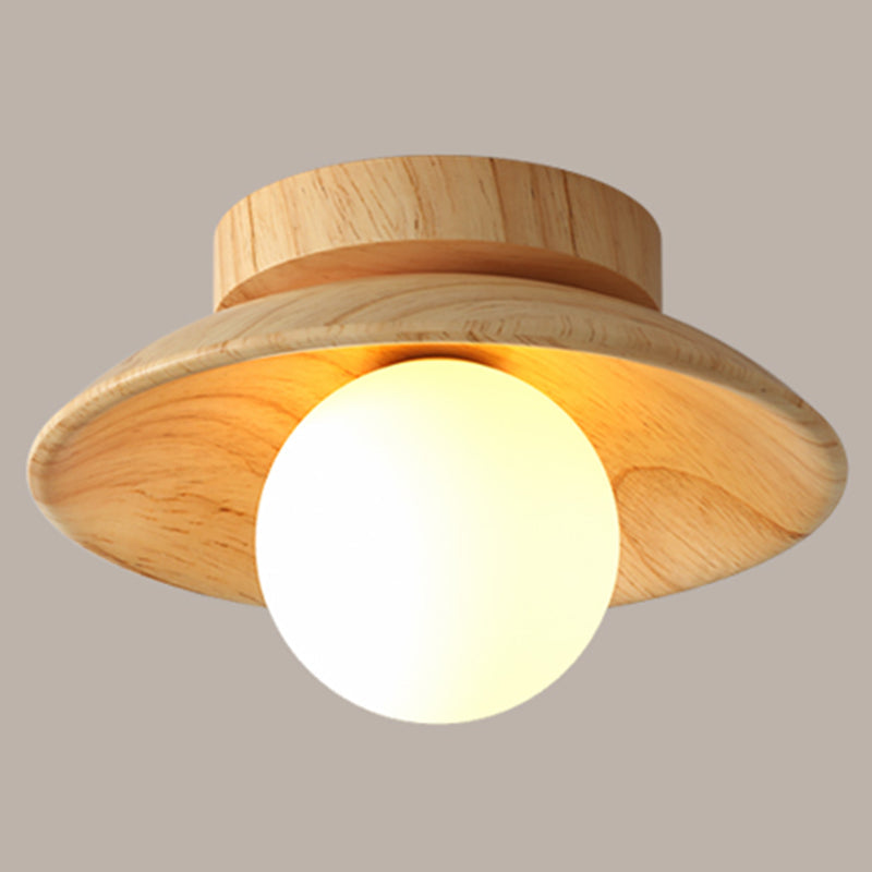 Sleek Wooden Ceiling Light - Mini Semi Flush Mount Hallway Lamp