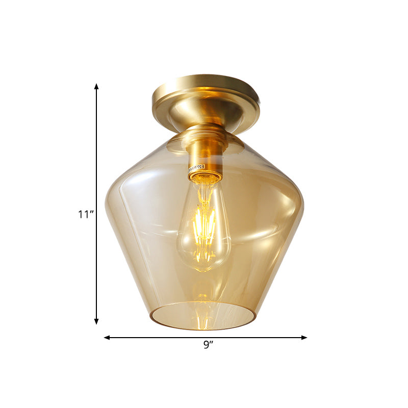 Glamour di metà secolo: Lampada da soffitto con montaggio ad incasso in ottone a forma di diamante in vetro cognac - Larghezza singola 9