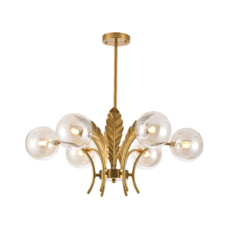 Lampadario a sfera a soffitto Simplicity in vetro bianco/rosa/cognac a 6 luci per soggiorno, lampadario a sospensione a LED con decorazioni a foglie