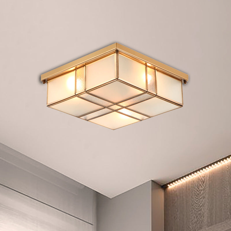 Lampada da incasso quadrata vintage in ottone con paralumi in vetro smerigliato: perfetta per camere da letto e corridoi