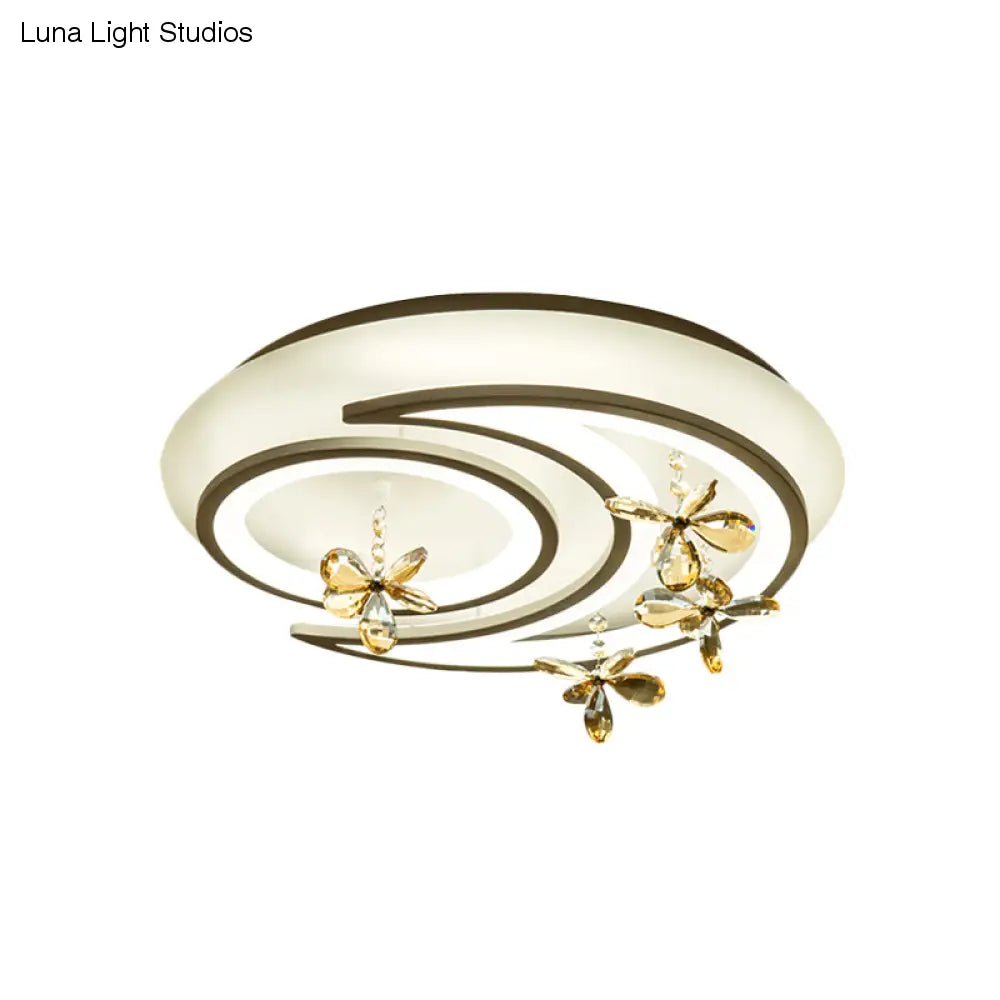 Moderne LED-Halbflächenleuchte mit Mond- und Ringdesign, Blumenkristall-Deko für schicke Decken