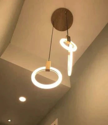 Anillos de acrílico de hierro de madera nórdico LED, lámpara LED DIY, luz LED, luces colgantes, lámpara colgante, luz colgante para vestíbulo de comedor