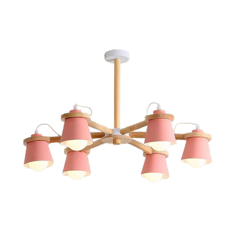 Macaron Metal Chandelier with 6 Bucket Shades – Pendant Lighting for Kindergarten