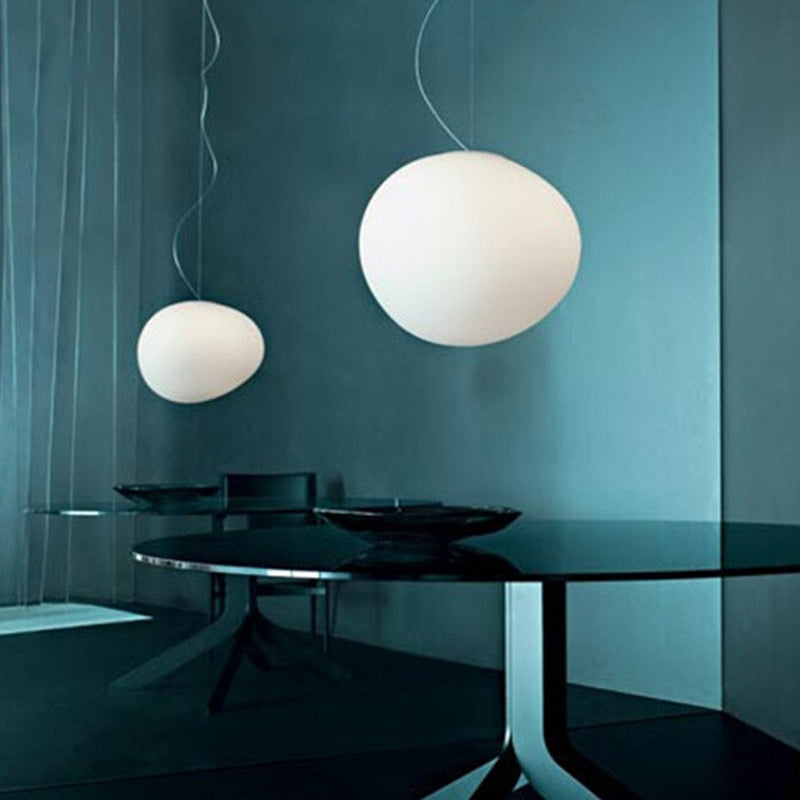 Lámpara colgante de comedor de guijarros flotantes, cristal crema, 1 cabezal, lámpara de techo colgante minimalista en blanco, 9