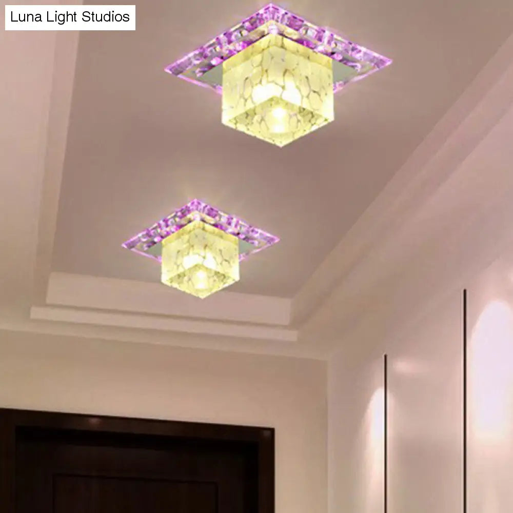 Lampada da soffitto minimalista a LED per corridoio con paralume in cristallo cubico - Luce trasparente per montaggio a incasso