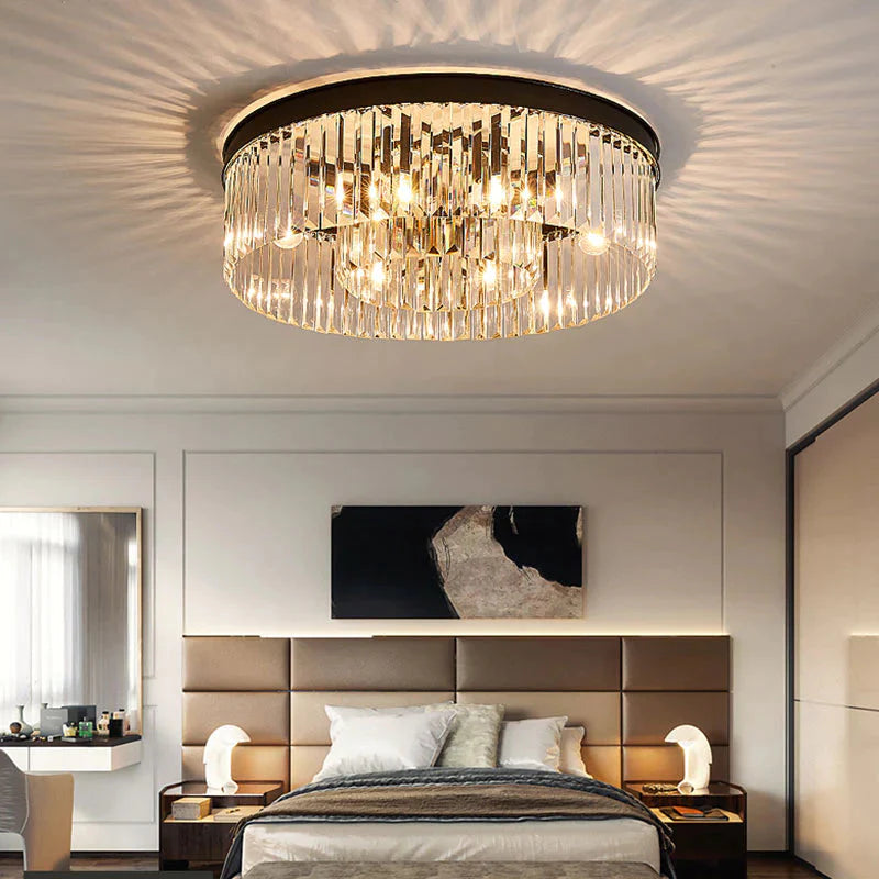 Nowoczesna kryształowa lampa sufitowa Living Crystal lampa sufitowa sypialnia klasyczne okrągłe lampy sufitowe czarna podstawa oprawy Led jadalnia