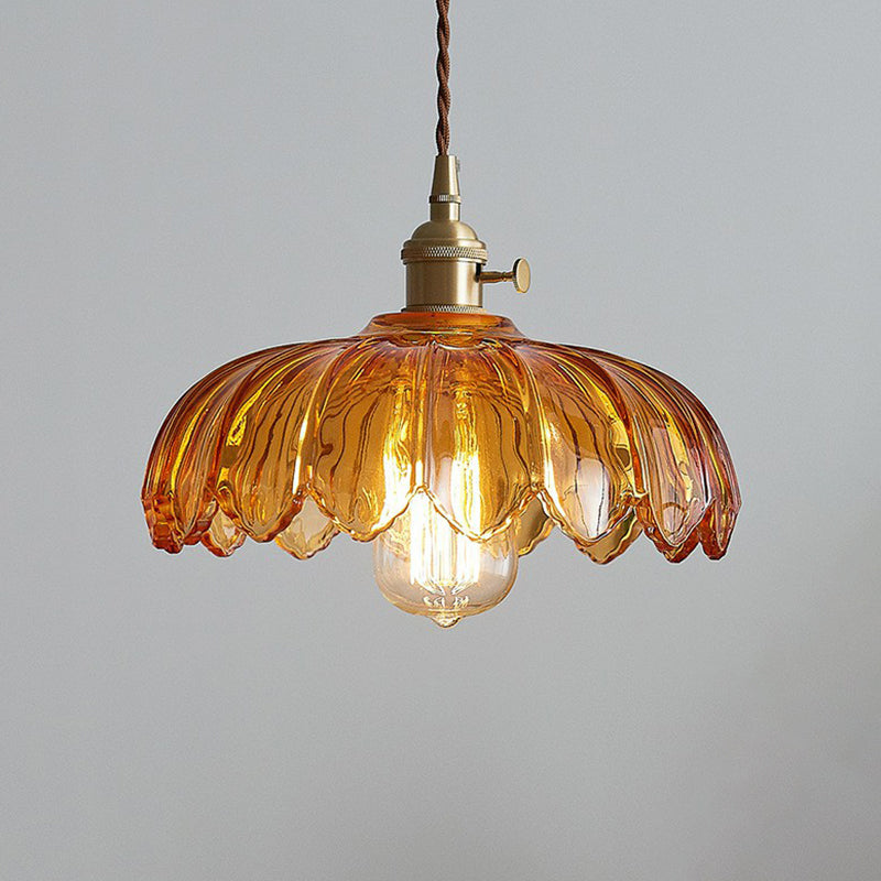 Plafonnier à fleurs en verre festonné, luminaire suspendu industriel unique pour salle à manger