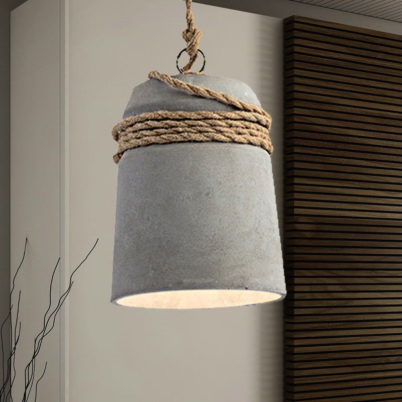 Lampada a sospensione con finitura in cemento stile industriale nero/grigio/beige con corda