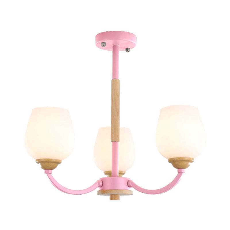 Macaron Loft Bud Shade Chandelier Light - Milk Glass Pendant for Child Bedroom in Green/Grey/Pink/White