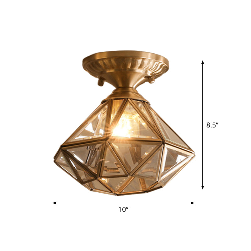 Lámpara de techo tradicional para dormitorio Diamond/Star - Vidrio transparente, montaje empotrado de latón de 1 luz