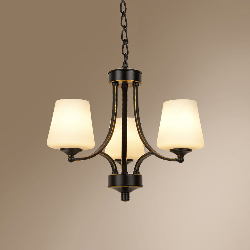 Milk Glass Chandelier: Elegant Cone Shade for Traditional Dining Room Ceiling Lighting
