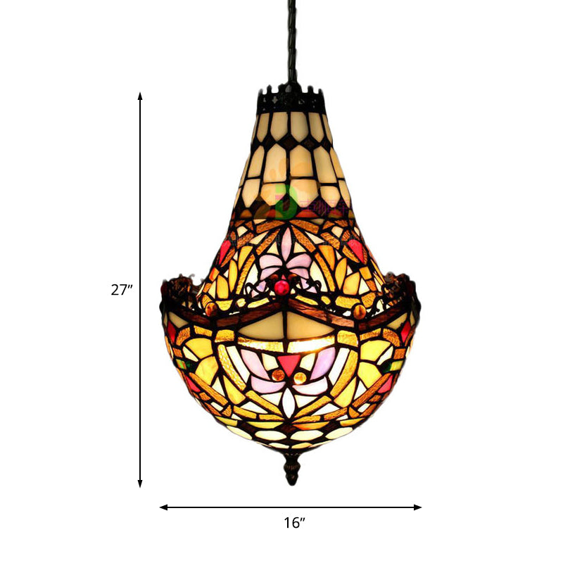 Stained Glass Flower Chandelier Lighting in Black with 2/3/5 Lights, Available in 10