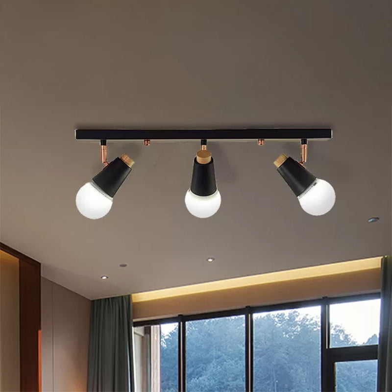 Industriële metalen lineaire plafondlamp - 3/4-kops verstelbare semi-inbouwrailarmatuur met komvormige kap in zwart/wit