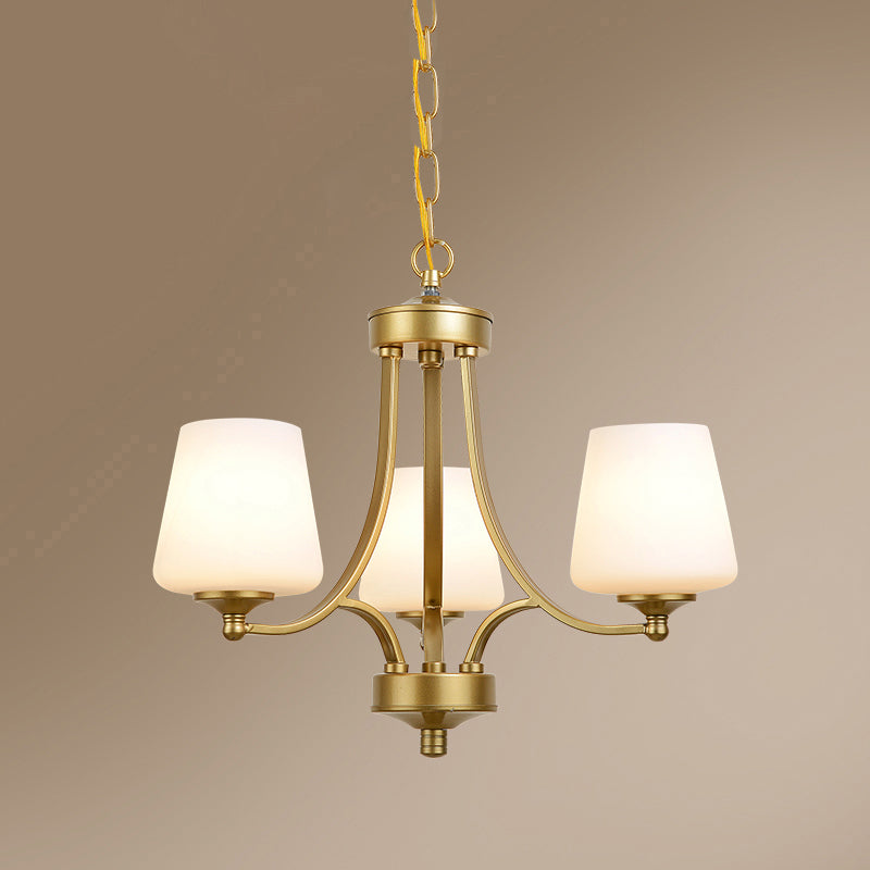 Milk Glass Chandelier: Elegant Cone Shade for Traditional Dining Room Ceiling Lighting