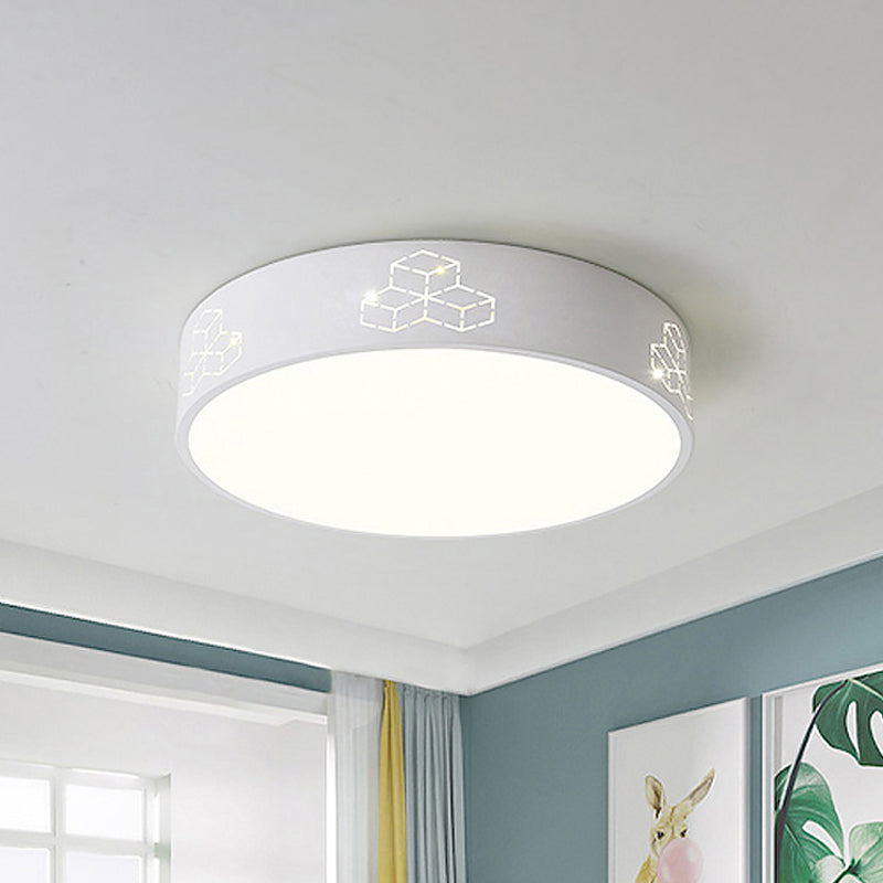 Lámpara de techo LED empotrada con pantalla de hierro recortada para habitación de niños, diseño de luna, estrella, cubo, elefante en rosa, blanco y azul