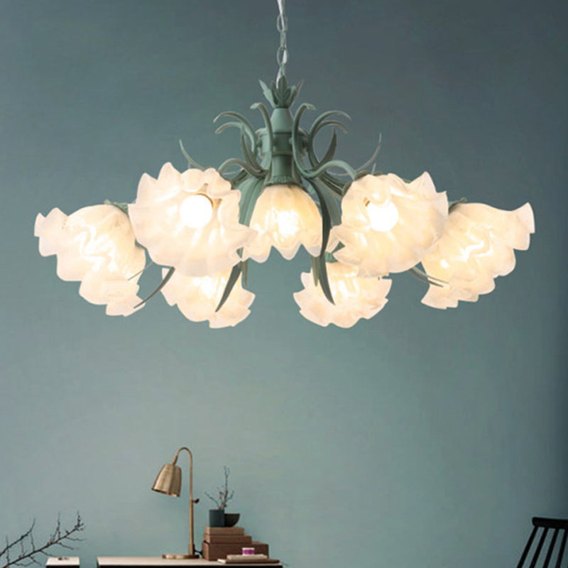 Ruffle Frost Glass Chandelier - Korean Garden Dining Room Pendant Light