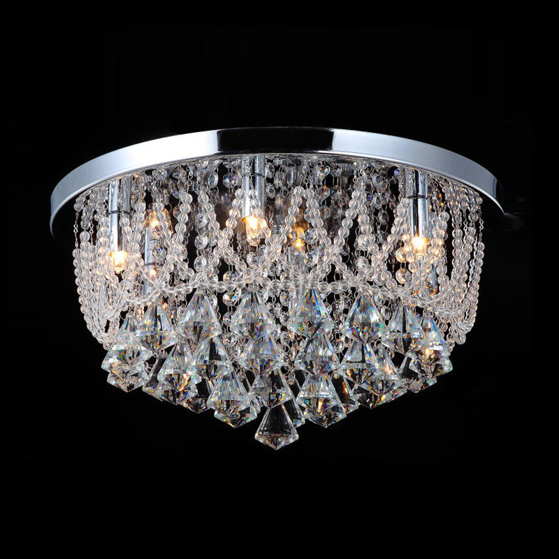Modern Crystal Strand Ceiling Lamp - Dome Flush 3 Lights, 14