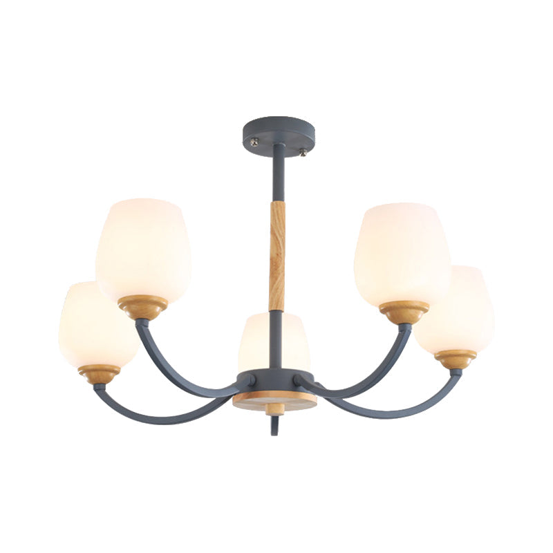 Macaron Loft Bud Shade Chandelier Light - Milk Glass Pendant for Child Bedroom in Green/Grey/Pink/White