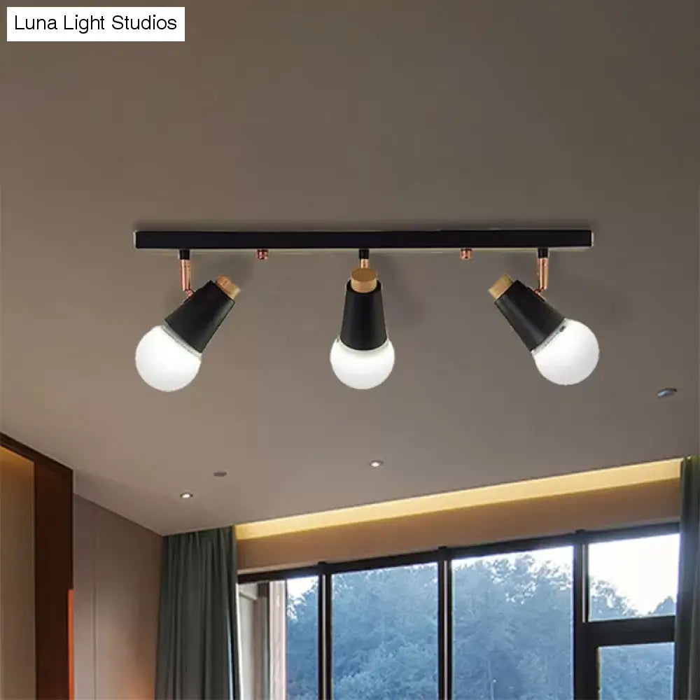 Industriële metalen lineaire plafondlamp - 3/4-kops verstelbare semi-inbouwrailarmatuur met komvormige kap in zwart/wit