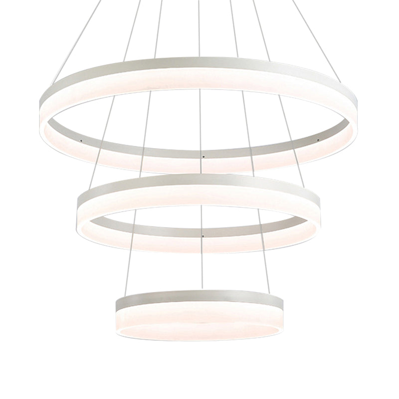 Modern Round LED Chandelier Pendant - Acrylic 1/2/3-Light Ceiling Light Fixture in Black/White/Gold - Warm/White Light