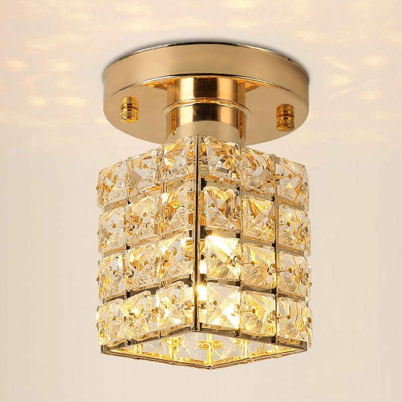 Modern Crystal Semi Flushmount Ceiling Light with Rectangle Block Shade