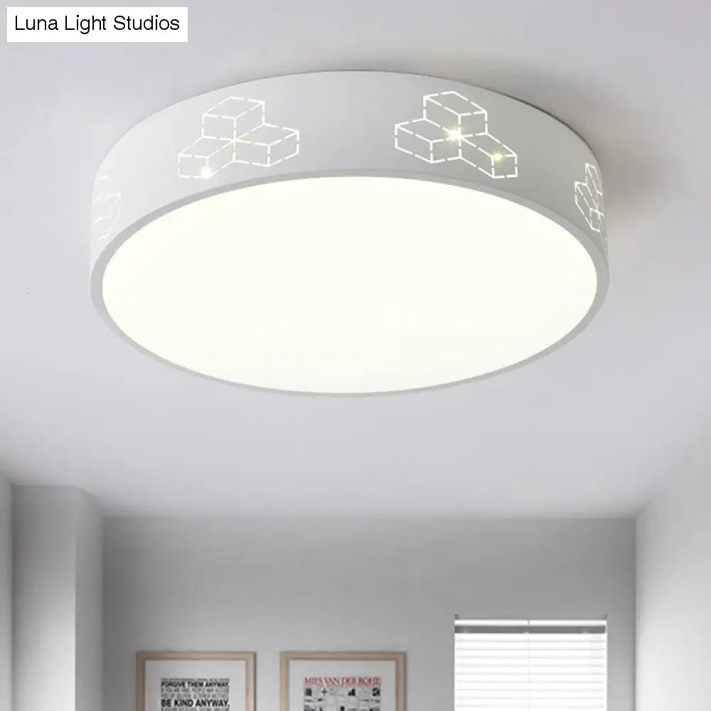 Lámpara de techo LED empotrada con pantalla de hierro recortada para habitación de niños, diseño de luna, estrella, cubo, elefante en rosa, blanco y azul