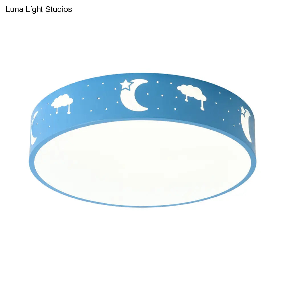 Lámpara de techo LED empotrada con pantalla de hierro recortada para habitación de niños, diseño de luna, estrella, cubo, elefante en rosa, blanco y azul