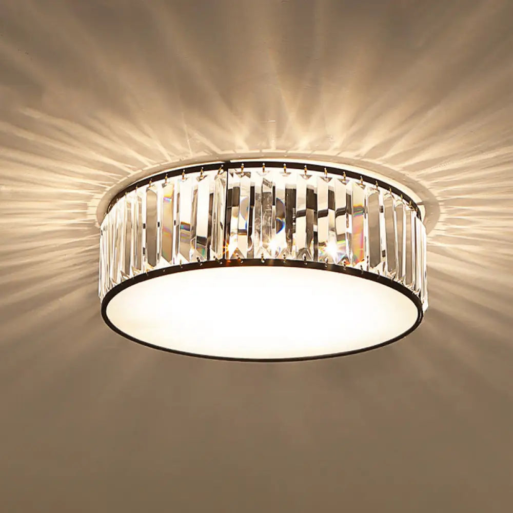 Eenvoudige trommel-inbouwlamp met kristallen schaduw - Zwart/brons 3/4/5-lichtarmatuur voor slaapkamers
