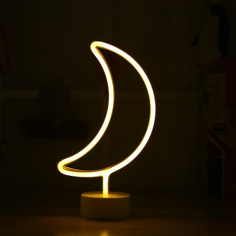 Lampada da tavolo a LED contemporanea a forma di luna – Luce notturna in plastica alimentata a batteria (Bianco)