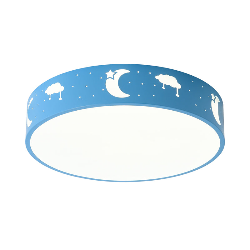 Lámpara de techo LED empotrada con pantalla de hierro recortada para habitación de niños, diseño de luna, estrella, cubo, elefante en rosa, blanco y azul
