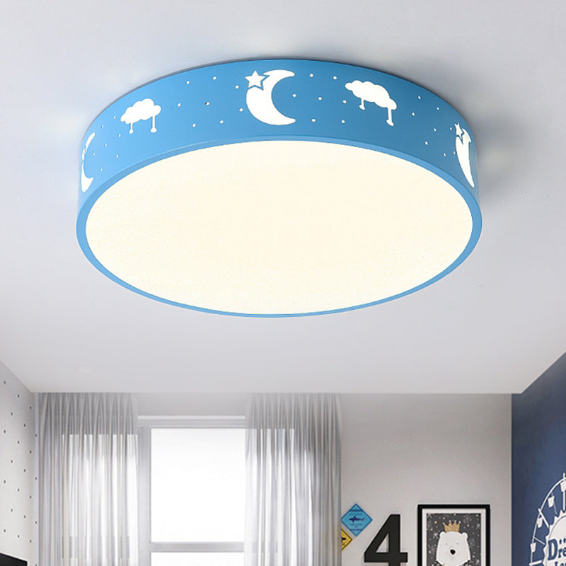 Lámpara de techo LED empotrada con pantalla de hierro recortada para habitación de niños, diseño de luna, estrella, cubo, elefante en rosa, blanco y azul