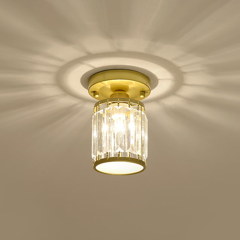 Plafonnier élégant en cristal semi-encastré pour foyer – Forme ronde/carrée, petite taille, 1 ampoule, accent noir/or