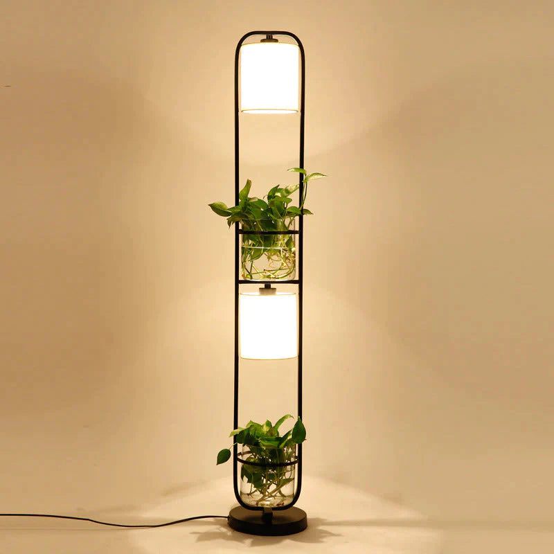 Creative Wrought Iron Plant Floor Lamp Living Room Bedroom Office Personality Cloth Glass Flowers Floor Lamp