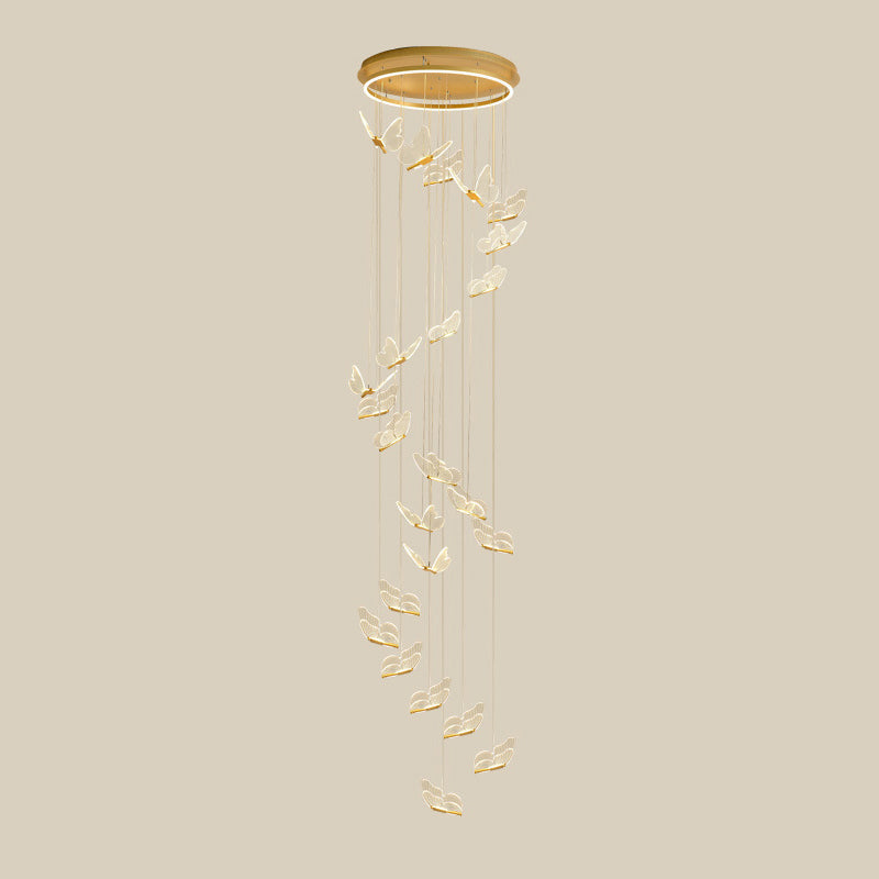 Schmetterlings-Wendeltreppen-Deckenbeleuchtung, Acryl, moderne LED-Mehrlicht-Pendelleuchte in Gold