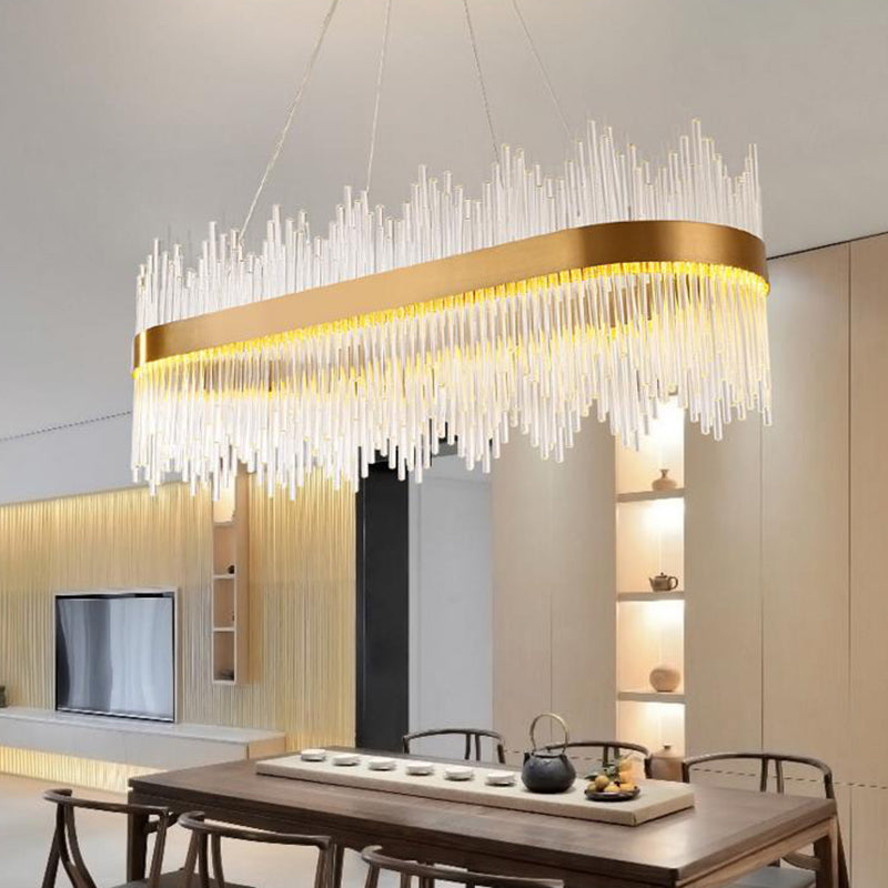 Crystal Gold Linear LED Chandelier - Contemporary Pendant Light for Dining Room (31.5