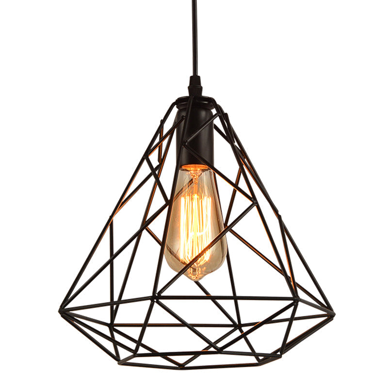 Vintage Diamantkäfig-Pendelleuchte aus Metall für das Esszimmer – Schwarz