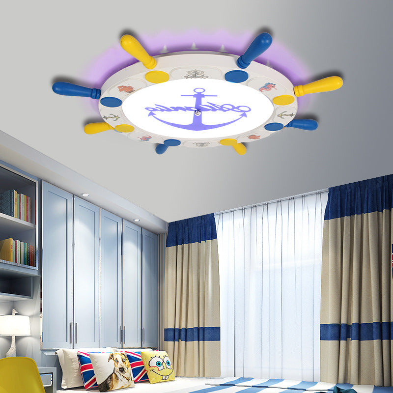 Rudder Design Flushmount Ceiling Light for Kids Room, with LED in Yellow
