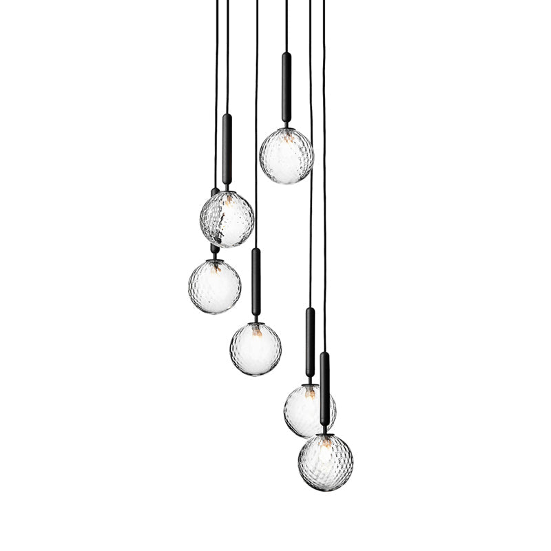 Lampadario multiluce Black Globe Lampadario semplice in vetro per scale