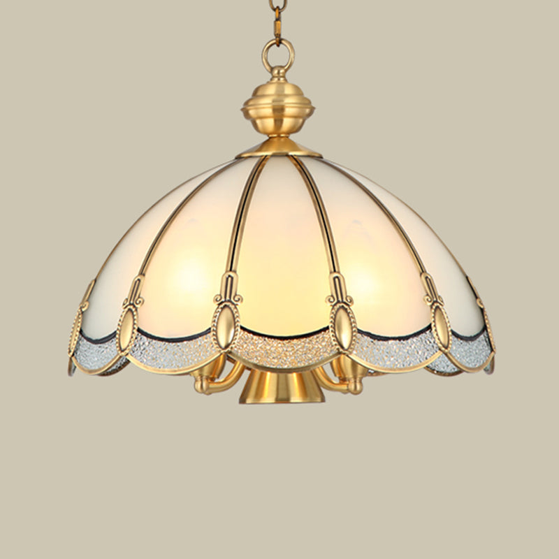 Opal Glass Gold Chandelier Umbrella Pendant Light Fixture for Dining Room